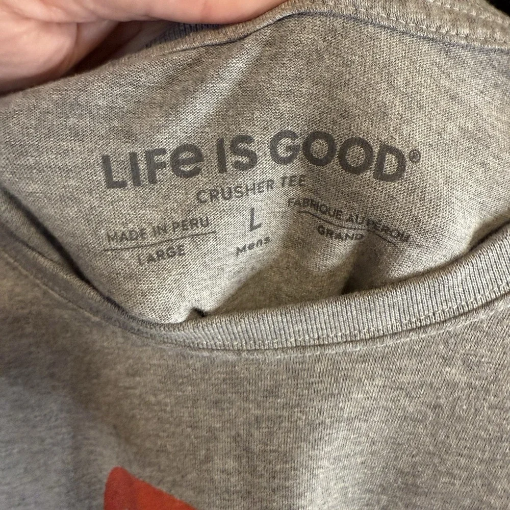 Life Is Good Shirt Holiday Men's Large Crusher Tee Man's Best Friend Gray Dog